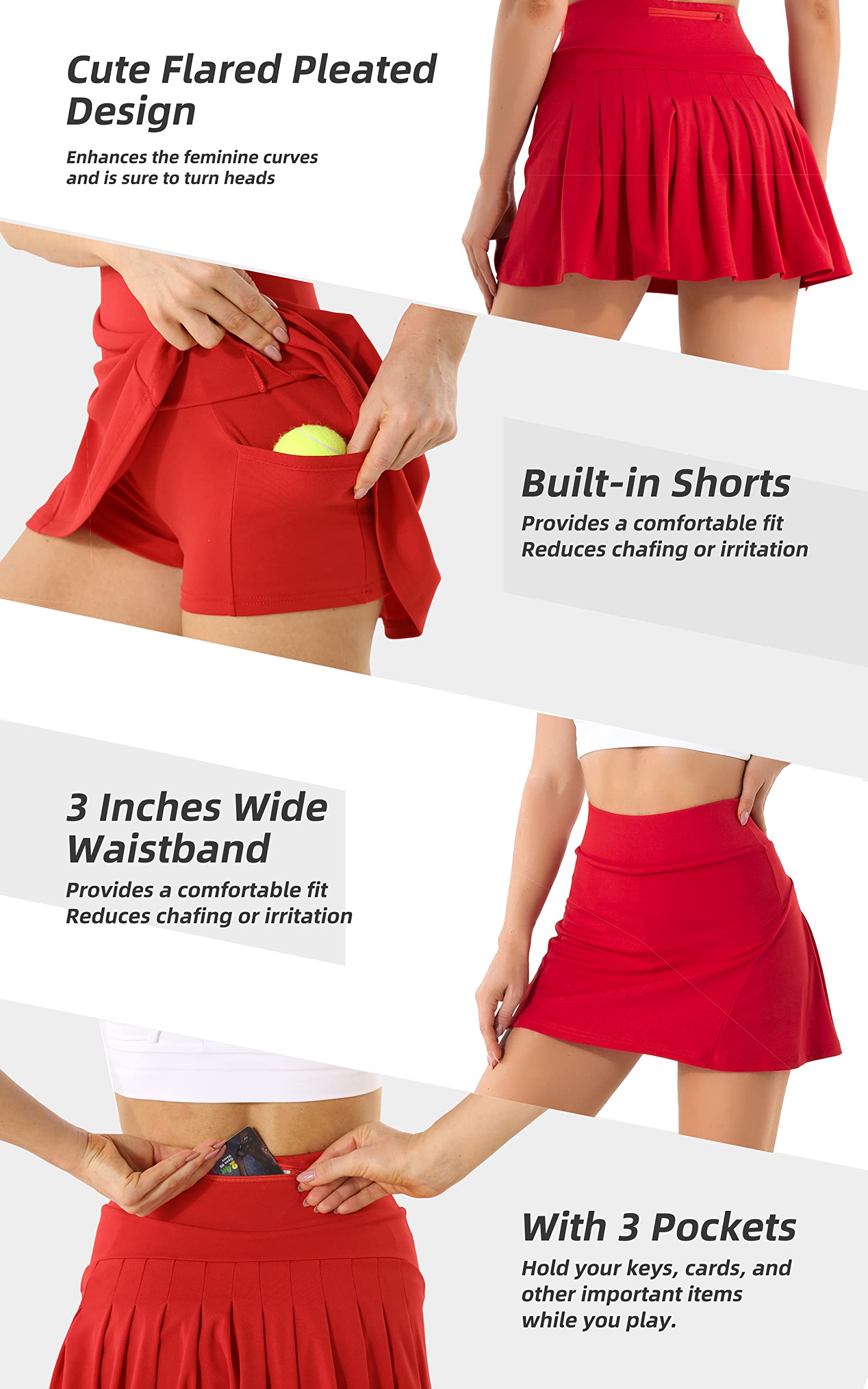 Betaven Women's Pleated Tennis Skirt with Built-in Shorts & Pockets - High Waisted Athletic Skort for Running, Golf, Workout & Activewear | Perfect for Tennis, Gym, Yoga & Casual Wear