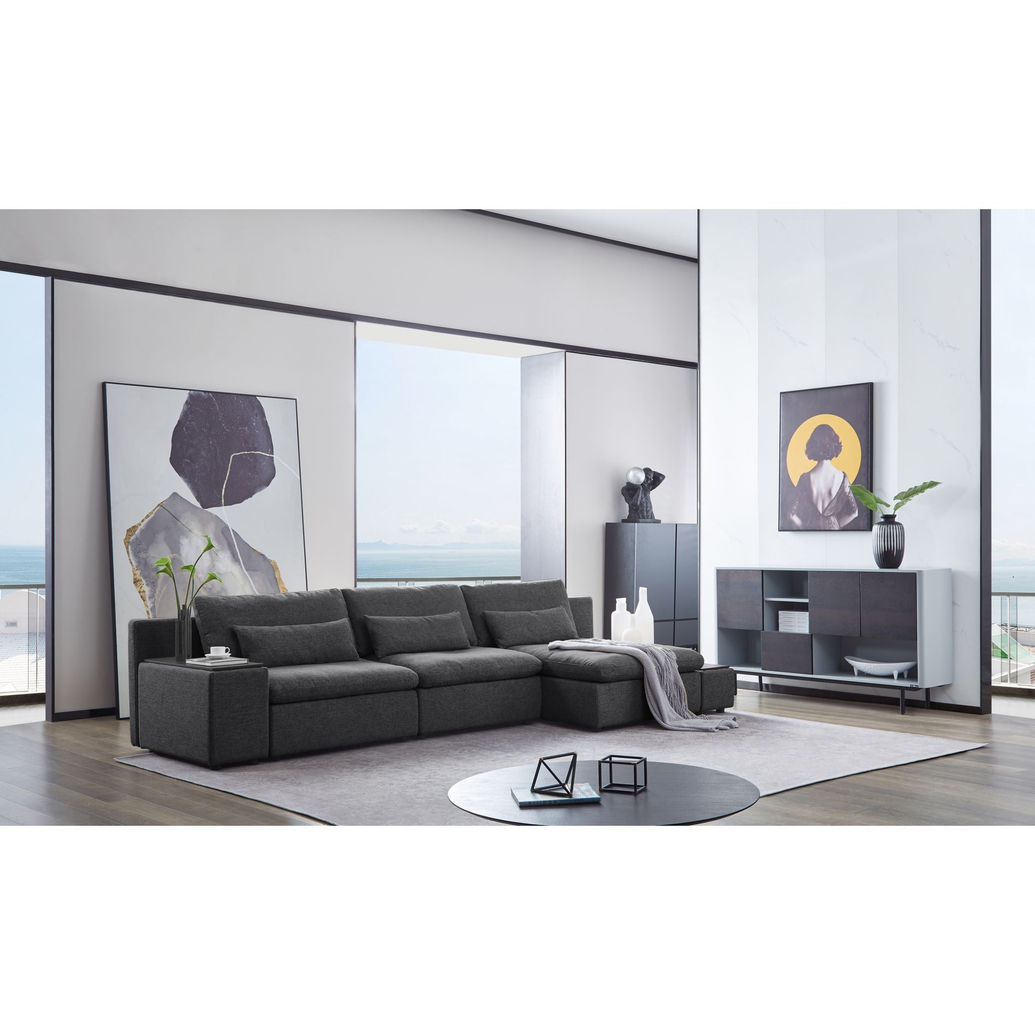 Brighton 4-Piece Sectional Sofa Set in Charcoal Gray - Perfect for Living Room, Family Room & Home Theater Seating