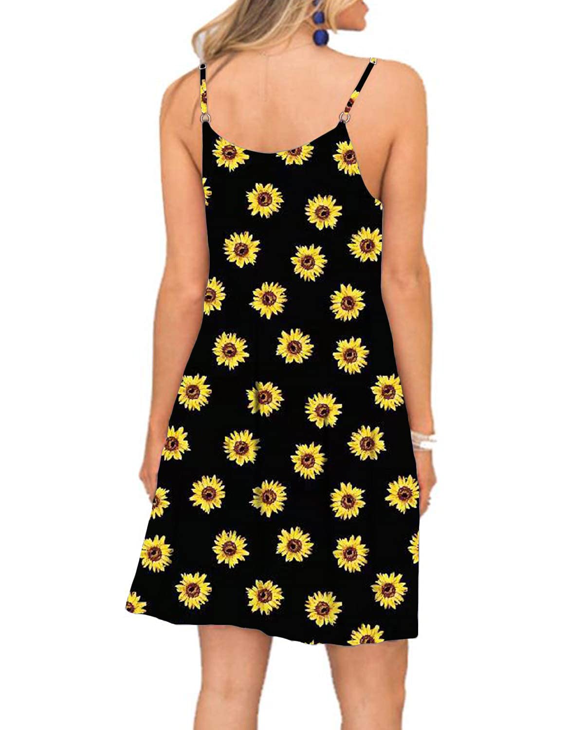 BEUFRI Women's Summer Spaghetti Strap Casual Swing Tank Dress with Pockets - Beach Cover Up, Poolside Lounge, Vacation Outfit