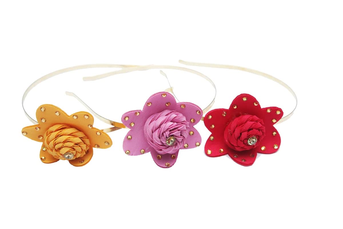 Stylish Metallic Rose Hairbands for Women & Girls - Set of 3 Fashionable Hair Accessories | Perfect for School, Parties, and Everyday Wear
