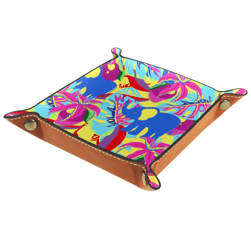 Elephant Coconut Tree Valet Tray - Jewelry Organizer & Key Holder for Travel, Bedside, Office - Wooden Storage Box for Coins, Wallets, Watches and Small Essentials