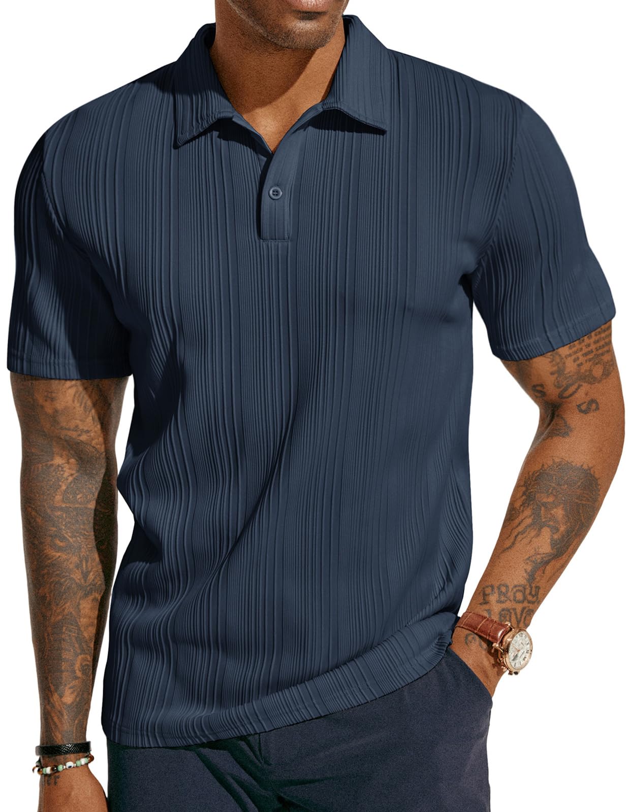PJ PAUL JONES Men's Textured Knit Polo Shirt - Regular Fit Stretchy Golf Shirt for Men - Breathable Casual & Business Wear - Perfect for Golf, Office, and Everyday Outfits