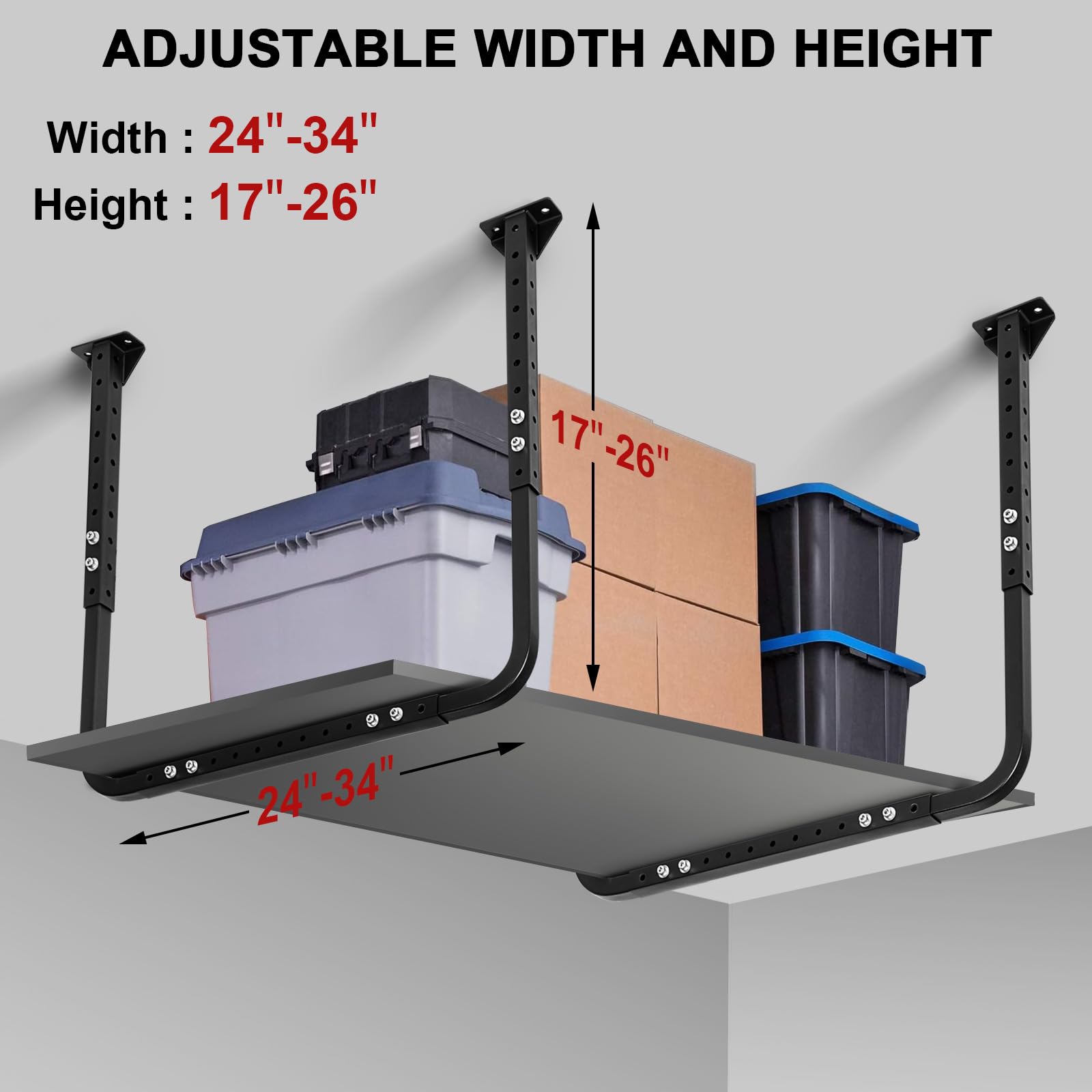 Colinktool Adjustable Garage Ceiling Storage Rack - Heavy-Duty Overhead Storage Bracket with 200lbs Capacity (33x34 Inches) - Perfect for Organizing Tools, Sports Equipment & Seasonal Items in Garage