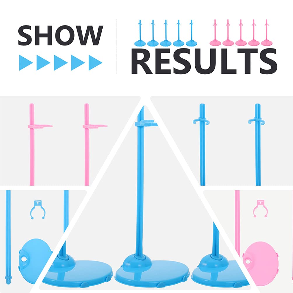 HEALLILY 30pcs Clear Plastic Doll Stands - Action Figure Display Holder for Dolls, Toys & Collectibles (Pink & Blue) - Perfect for Doll Photography, Toy Collections & DIY Displays