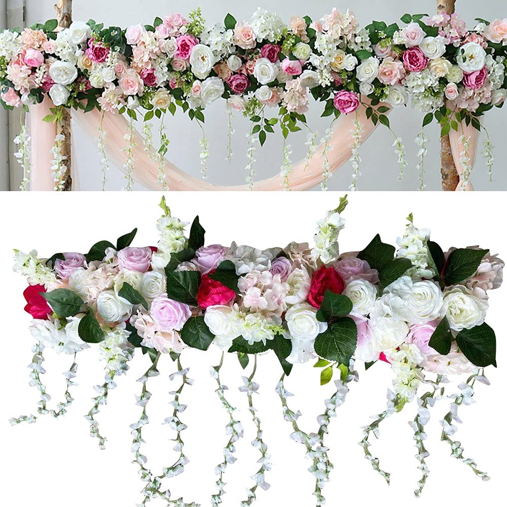 Gdrasuya10 1M Artificial Silk Wedding Arch Flowers - DIY Silk Flower Row for Party, Wedding, Office Decor - Perfect for Backdrop, Ceremony Decorations & Event Styling