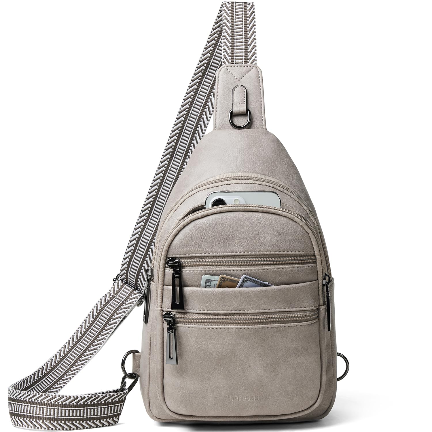 Stylish Vegan Leather Crossbody Sling Bag for Women - Light Grey Fanny Pack Shoulder Purse Backpack for Travel, Gym, Hiking & Daily Use