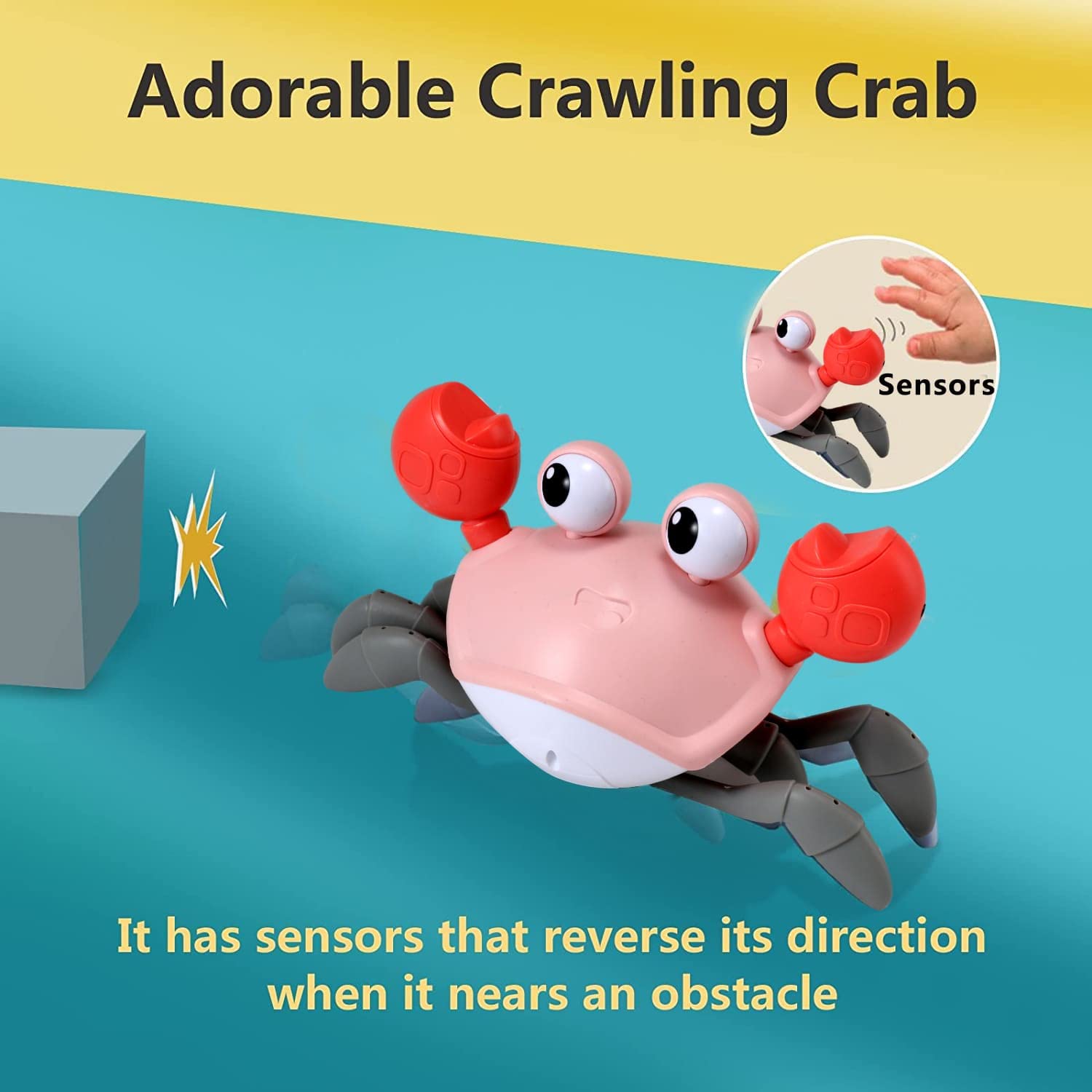 Pink Crawling Crab Baby Toy - Montessori Learning Toy for 0-36 Months | Tummy Time & Crawling Practice | Perfect for 1st Birthday & Valentine's Gifts | Infant Developmental Toy for Girls & Boys | Great for Daycare, Playtime & Early Learning Activities