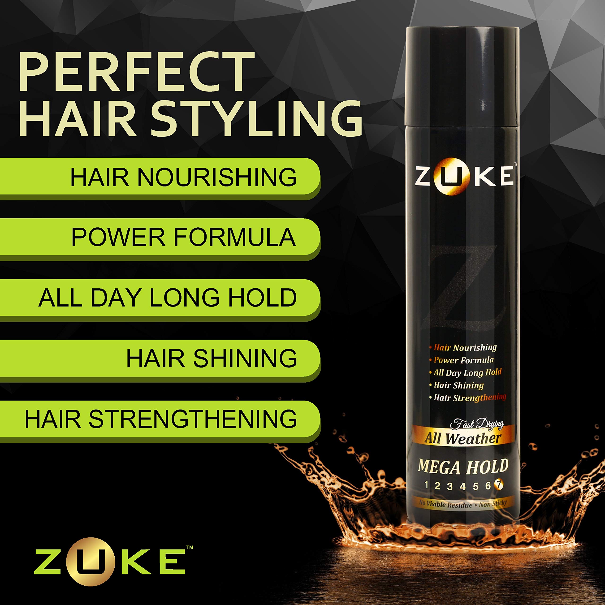 Zuke Strong Hold Power Hair Spray for Men & Women - 250ml | Long-Lasting Styling & Volume | Perfect for Parties, Weddings & Everyday Use
