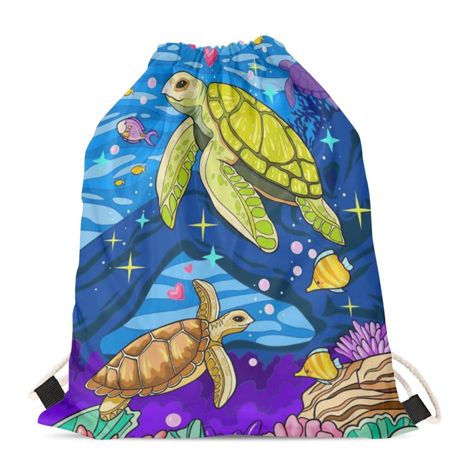 BYCHECAR Ocean Turtle Drawstring Backpack for Kids - Waterproof Sports Gym Sack, Swim & Dance Pouch for Boys & Girls - Perfect for Beach, Gym, School & Birthday Parties