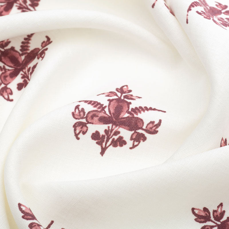 Trifolium Clover Linen Fabric with Raspberry Pattern on Ivory Background - Perfect for DIY Crafts, Home Decor, and Fashion Accessories
