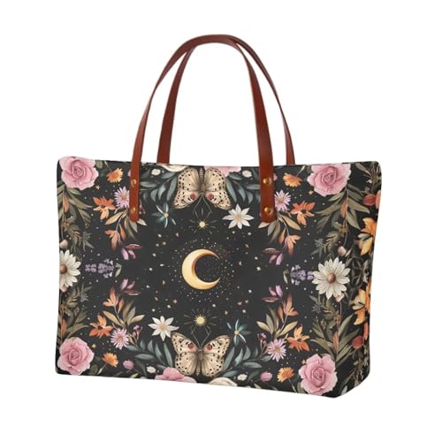 Moon With Butterfly Flower-black
