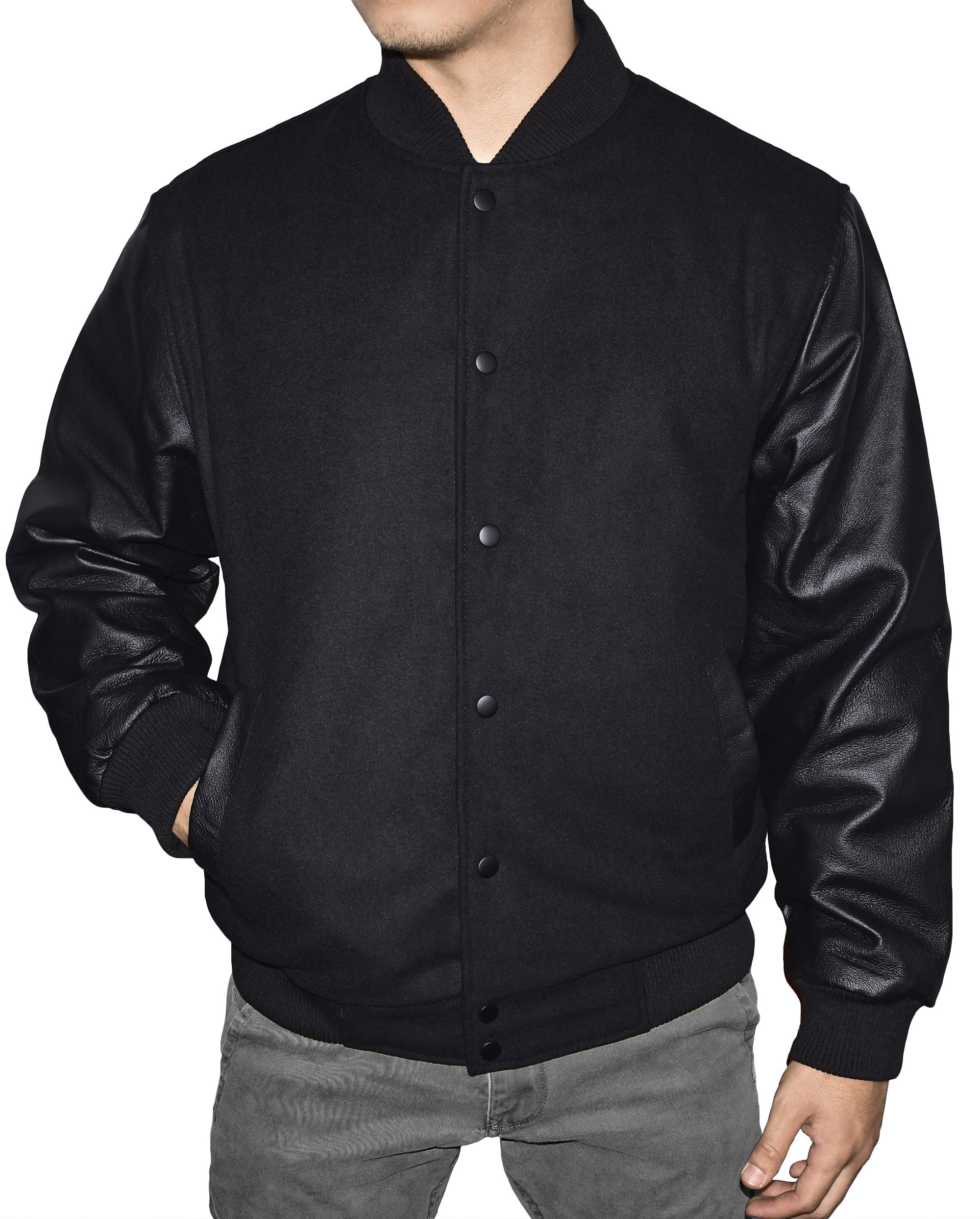 Men's Varsity Jacket with Leather Sleeves & Wool Blend - Letterman College Bomber Jacket for Casual Wear & School Spirit (Perfect for Campus Life, Sports Events & Everyday Fashion)