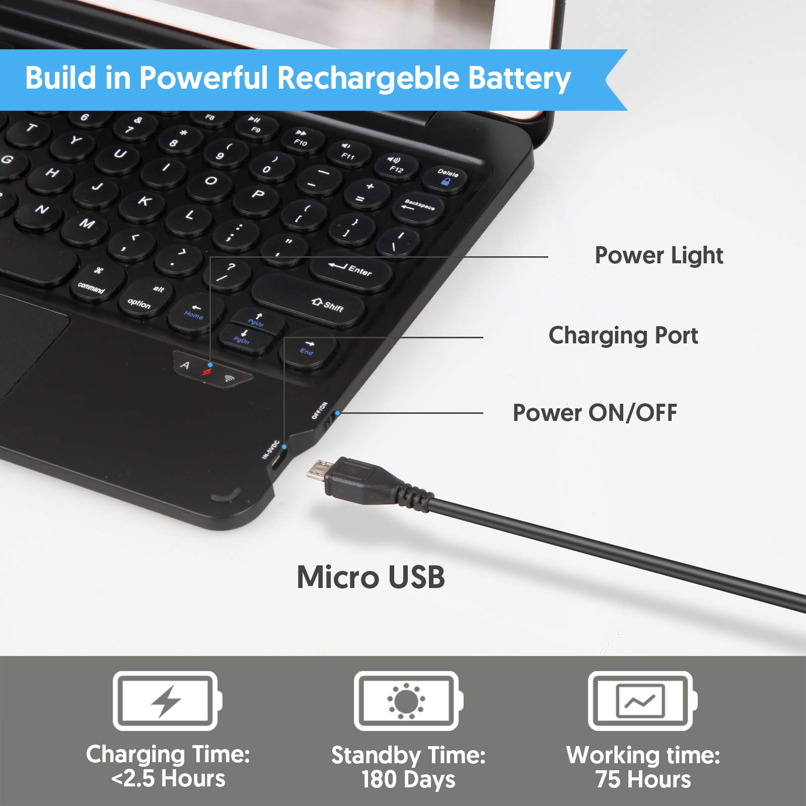 Premium Wireless Bluetooth Keyboard Case with Touchpad - Compatible with iPad 9th/8th/7th Gen, iPad Air 3rd & iPad Pro 10.5
