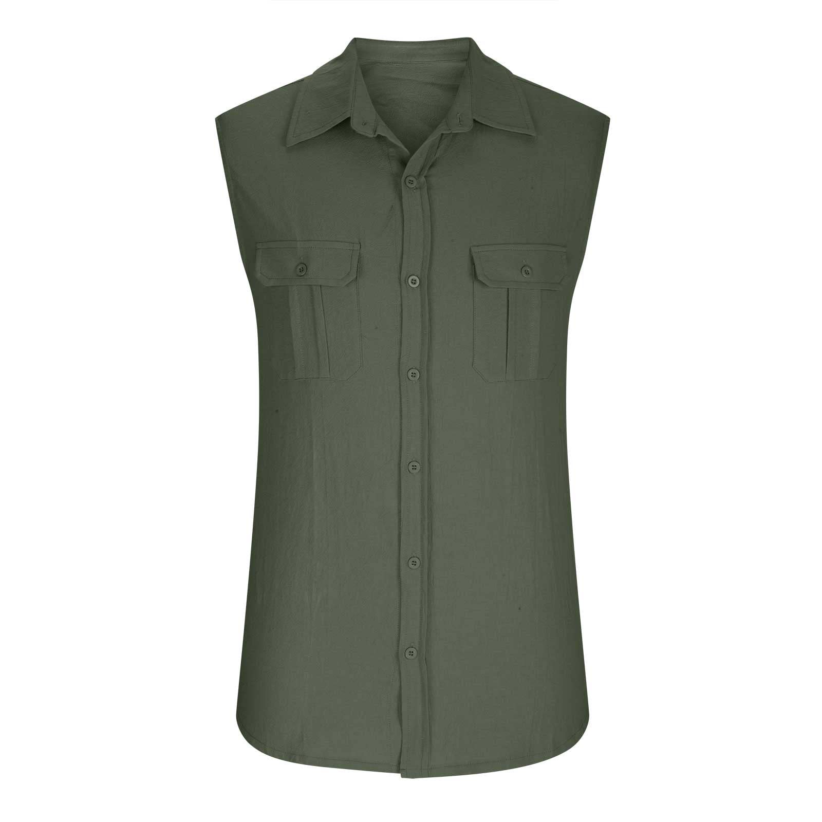Men's Sleeveless Button Down Shirts - Breathable Cotton Linen Blend Summer Beach Tank Tops with Pockets | Casual Solid Color T-Shirt for Outdoor Activities, Vacation & Streetwear Fashion