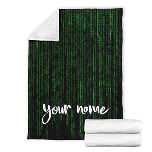 Personalized Matrix Code Custom Name Fleece Blanket - Unique Tech-Inspired Gift for Adults - Perfect for Movie Nights, Gaming Sessions & Geek Decor