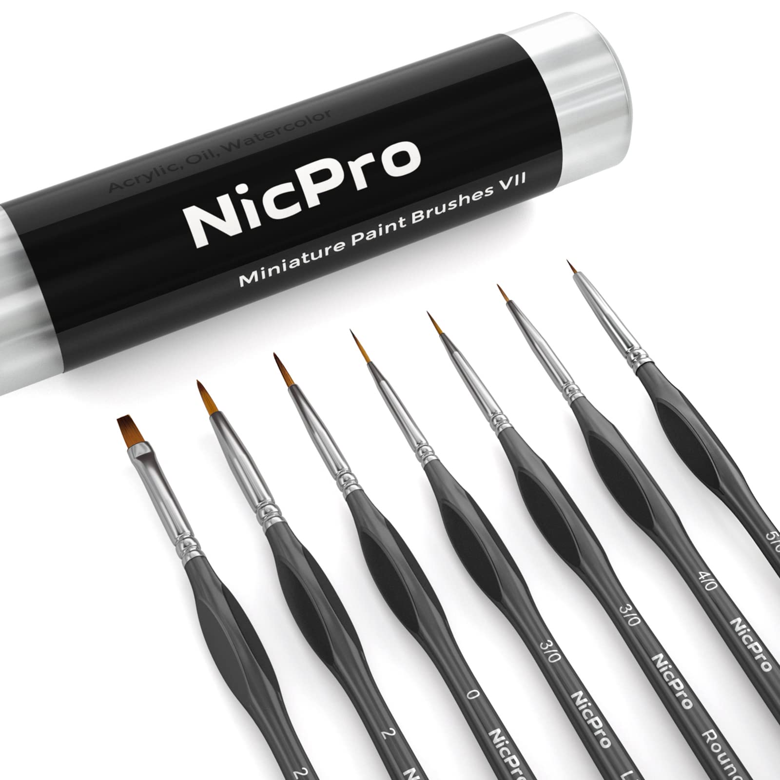 NicPro Micro Detail Paint Brush Set - 7 Black Miniature Brushes for Acrylic, Watercolor & Oil Painting - Perfect for Paint by Numbers, Rock Painting, Warhammer 40K, Miniature Figurines & Crafts - Includes Brush Holder - Ideal for Artists, Hobbyists & DIY Projects