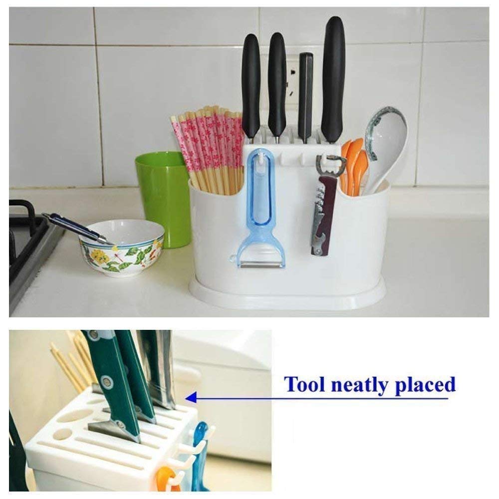 POXEFLIP Stainless Steel Kitchen Cutlery Organizer - Knife, Spoon, Fork, Chopsticks & Scissors Holder - Space Saving Countertop Storage for Modern Kitchens - Perfect for Small Apartments & Organized Cooking Spaces
