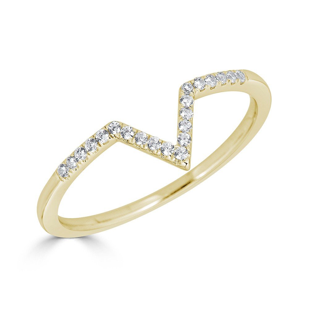 14K Gold 0.08 CTW Diamond Chevron Ring for Women - Elegant Stackable Band for Engagement, Wedding, Anniversary & Everyday Wear
