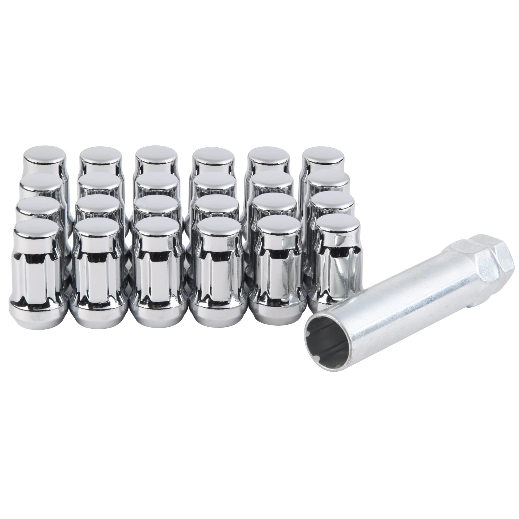 Chrome Closed End 24-Piece M12x1.5 6-Spline Lug Nuts with Cone Seat - Compatible with Chevrolet Cruze, Malibu, Ford Fusion, GMC, Honda Accord Aftermarket Wheels | Wheel Accessories for Enhanced Security & Style | Perfect for Car Upgrades, Wheel Replacements, and Automotive Maintenance