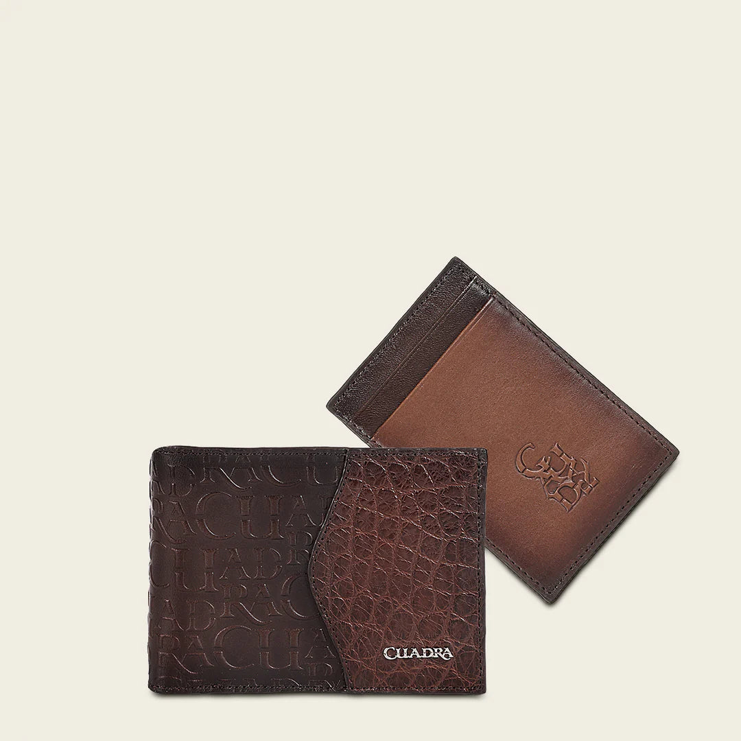 Premium Men's Alligator Print Bi-Fold Wallet - BC027AL Chocolate Brown Leather Wallet for Everyday Use & Business Occasions