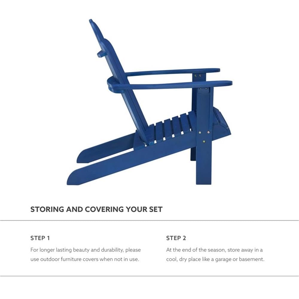 Linon Adirondack Solid Acacia Wood Outdoor Chair - Weather-Resistant Blue Stain Finish for Patio, Garden & Poolside Relaxation