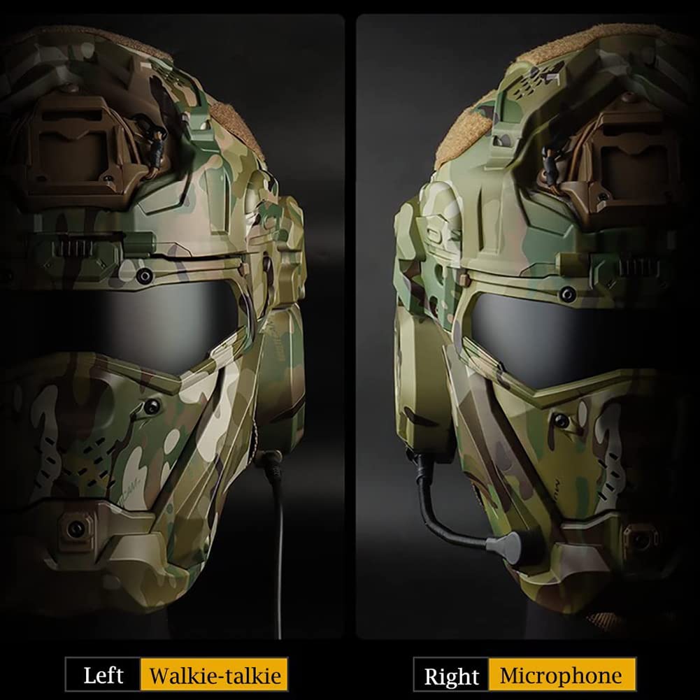 Multicam Tactical Airsoft Helmet Set - Full Face Mask, Paintball Goggles, HD Headset & Anti-Fog Fan for Airsoft, Paintball, CS & Hunting | Military Simulation & Outdoor Sports Gear