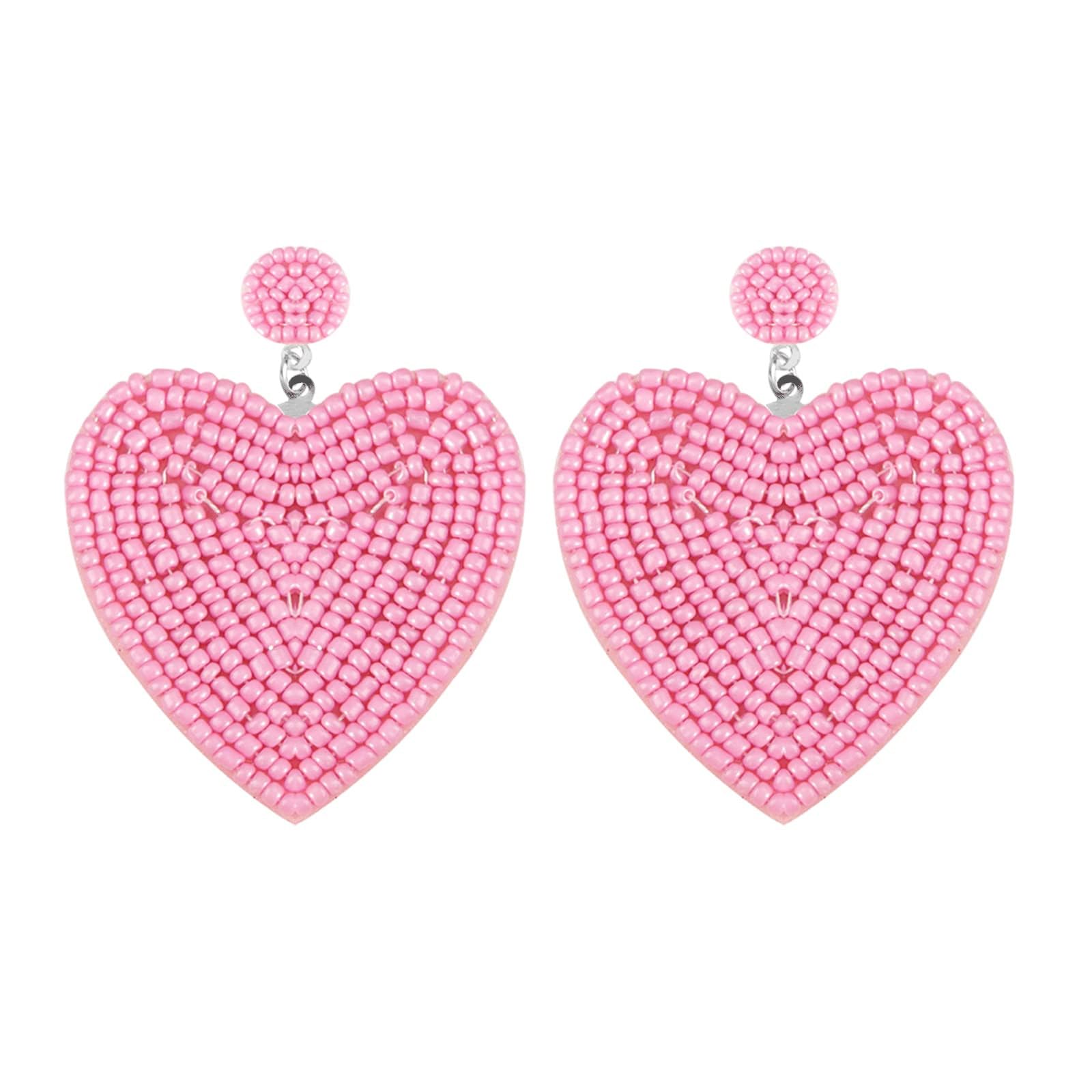 Bohemian Beaded Red Heart Dangle Earrings for Women - Handmade Valentine's Day Jewelry Gift - Perfect for Date Nights & Romantic Occasions