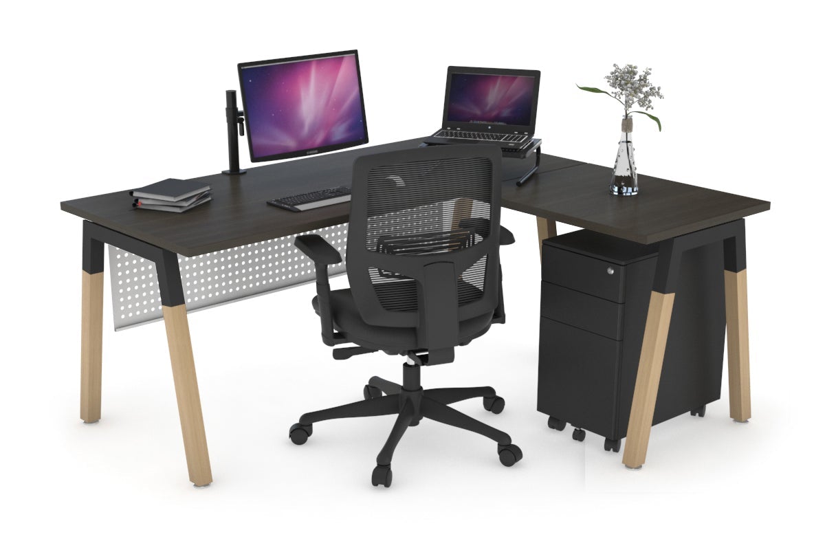 Premium L-Shaped Corner Office Desk with Quadro A Legs & Wood Cross Beam - 1800L x 1700W - Perfect for Home Office, Workspace & Modern Study Room Setup
