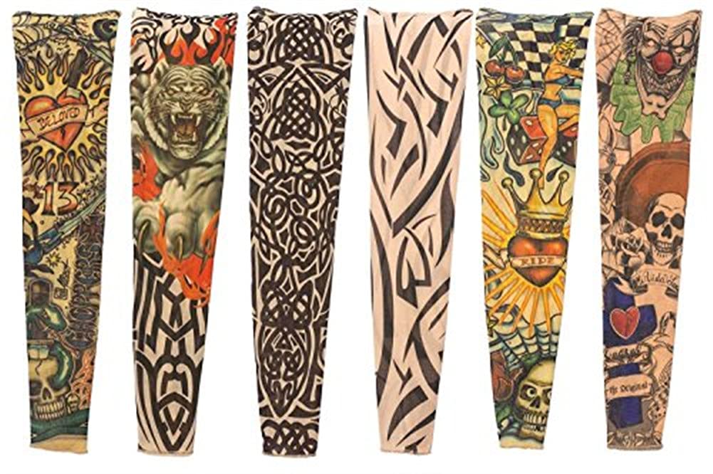 6-Pack Fake Tattoo Arm Sleeves for Men & Women - UV Protection Sunscreen Nylon Stretch Sleeves for Cycling, Basketball & Outdoor Sports | Breathable & Comfortable Tattoo Cover