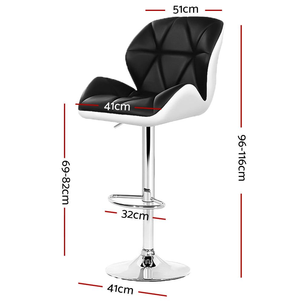 Adjustable Height Black & White Leather Bar Stools with Gas Lift - Perfect for Kitchen Islands, Home Bars, and Dining Areas