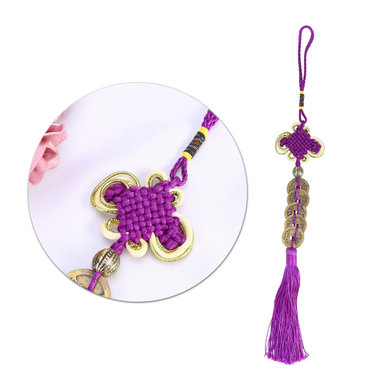LIFKOME Chinese Money Car Pendant - Feng Shui Copper Coin Hanging Ornament for Good Luck, Wealth & Prosperity | Car Decor Accessory for Home, Office & Travel Protection