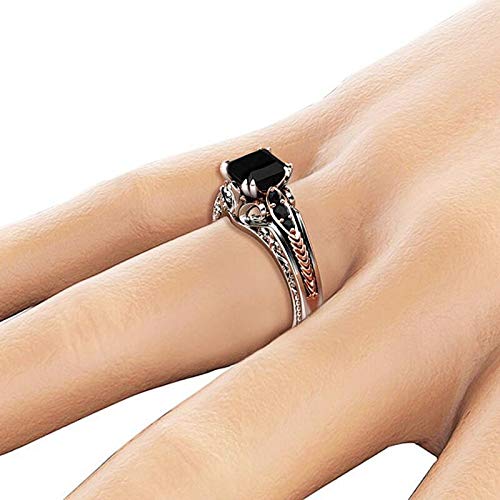 Vintage Black Square Gemstone Women's Ring - 8-Prong Elegant Hollow Design for Banquet, Party & Evening Wear | Dainty Jewelry Gift for Her