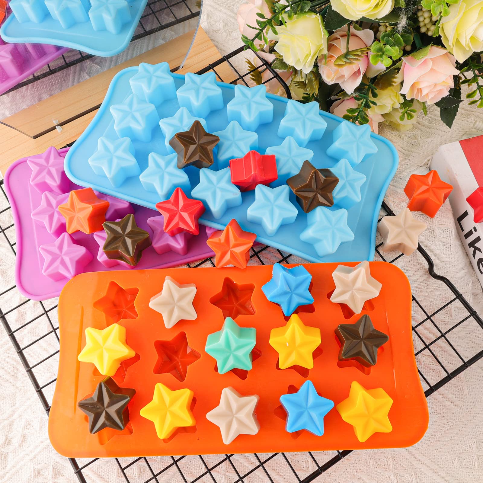 Premium Silicone Chocolate Molds Set - 6PCS Flower, Heart & Star Baking Molds for DIY Candy, Ice Cubes, Cake Decorations | Perfect for Valentine's Day, Birthday Parties & Holiday Treats