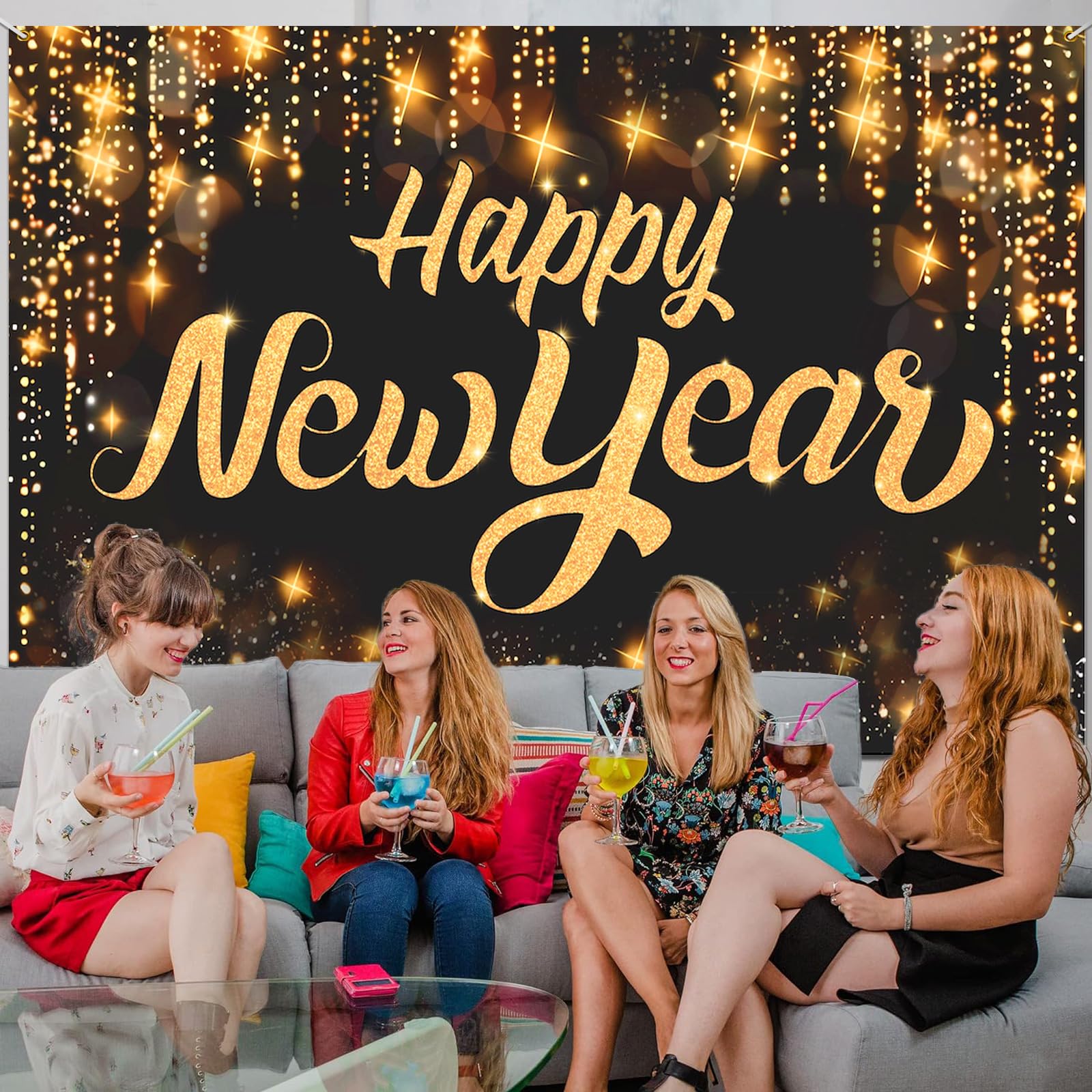 2025 New Year's Eve Party Decorations - Happy New Year Banner Backdrop, NYE Photography Supplies, Outdoor & Indoor Door Decor for Celebrations, Countdown Parties & Social Media Backgrounds