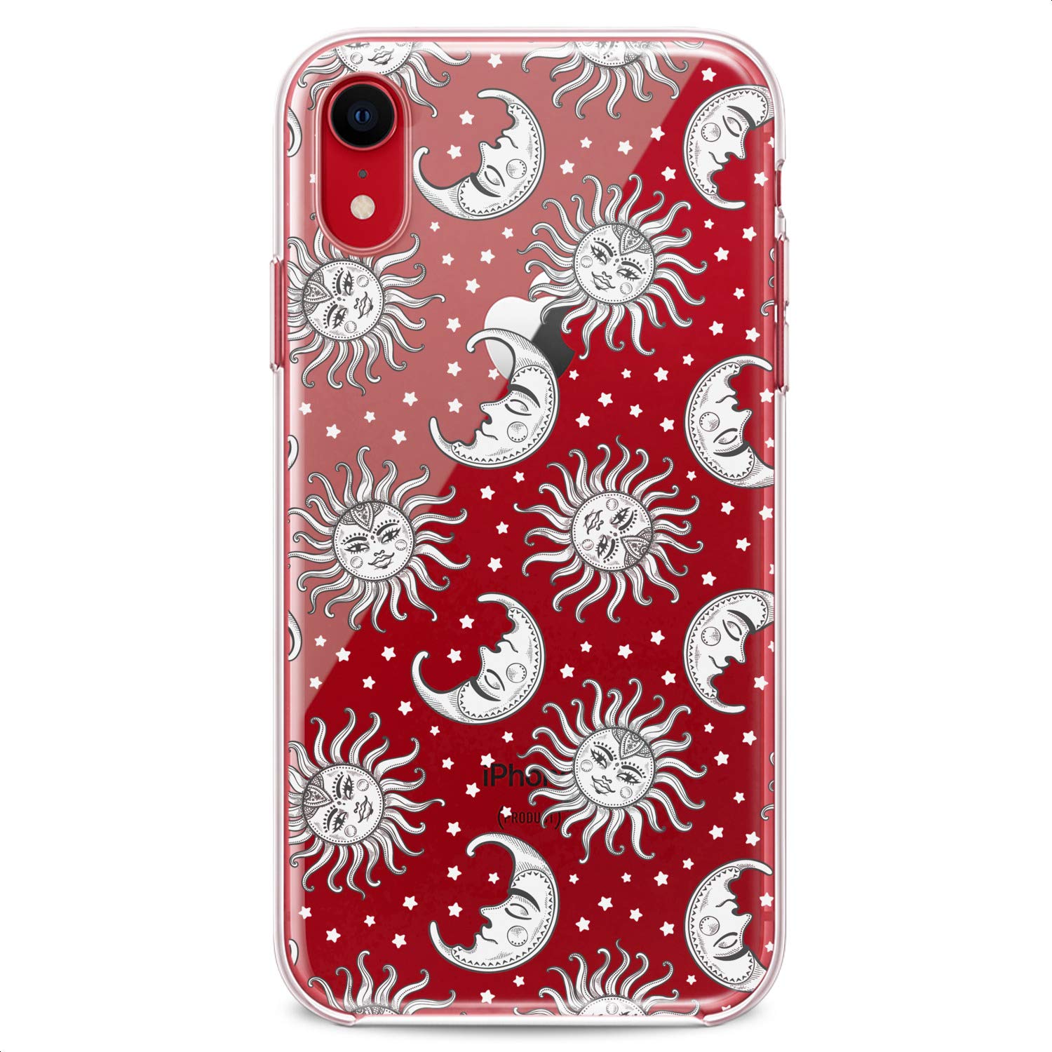Premium TPU Phone Case for iPhone 16/15/14/13/12/11 Pro Max/Plus/Mini/Xs/Xr/X/8+/7/6/5/SE - Slim Clear Silicone Cover with Cute Celestial Space Stars Moon Sun White Print Design - Perfect for Everyday Protection & Stylish Accessory