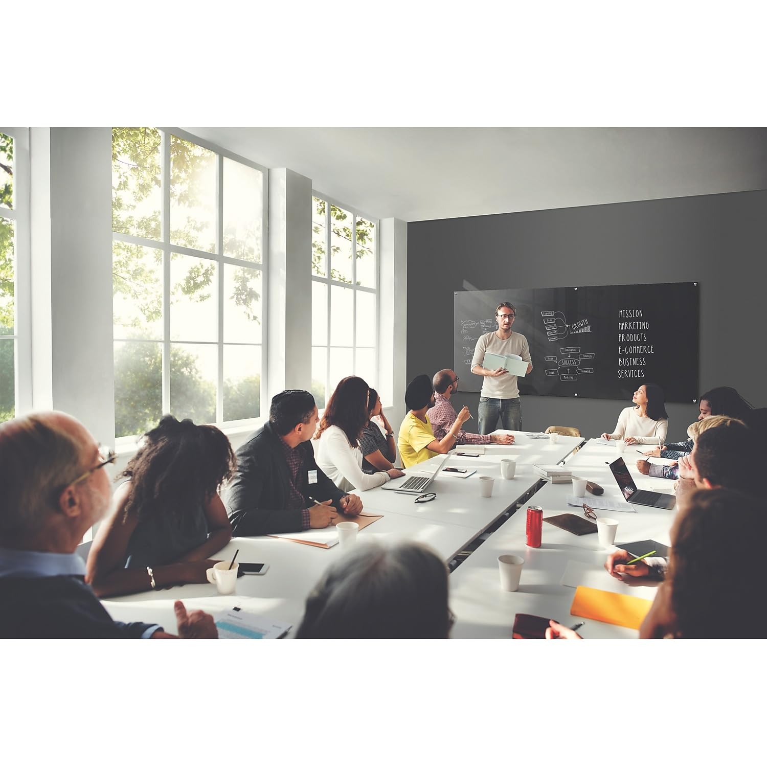 4'x8' Harmony Magnetic Glass Whiteboard - Black Frame, Square Corners - Includes 4 Rare Earth Magnets, 4 Dry Erase Markers & Eraser - Perfect for Office Meetings, Classroom Teaching & Home Organization