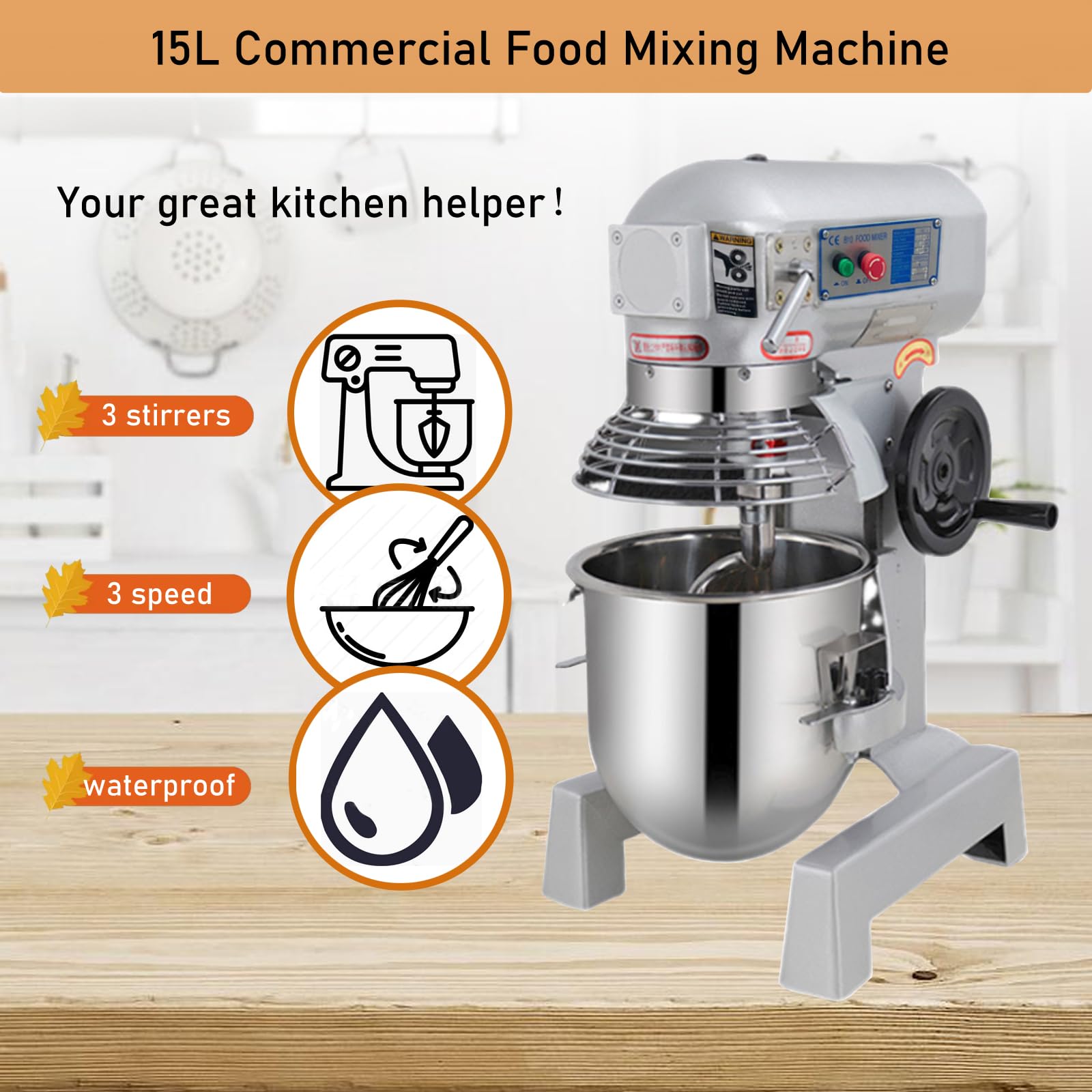 INTBUYING 15L Commercial Food Mixer - Heavy Duty Dough Kneading Machine, 304 Stainless Steel Stand Mixer with Dual-Speed & Double-Action | Perfect for Bakeries, Restaurants & Commercial Kitchens