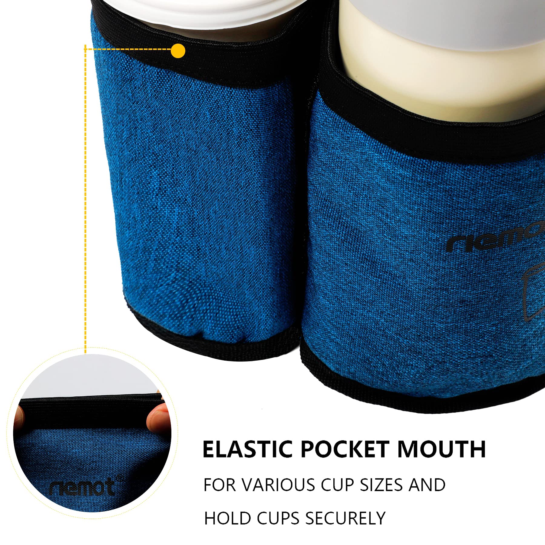 Riemot Travel Cup Holder for Suitcase - Hands-Free Drink Carrier Holds 2 Coffee Mugs - Fits Roll-On Luggage Handles - Perfect Gift for Flight Attendants & Travelers (Navy) - Great for Airports, Commuting & Road Trips
