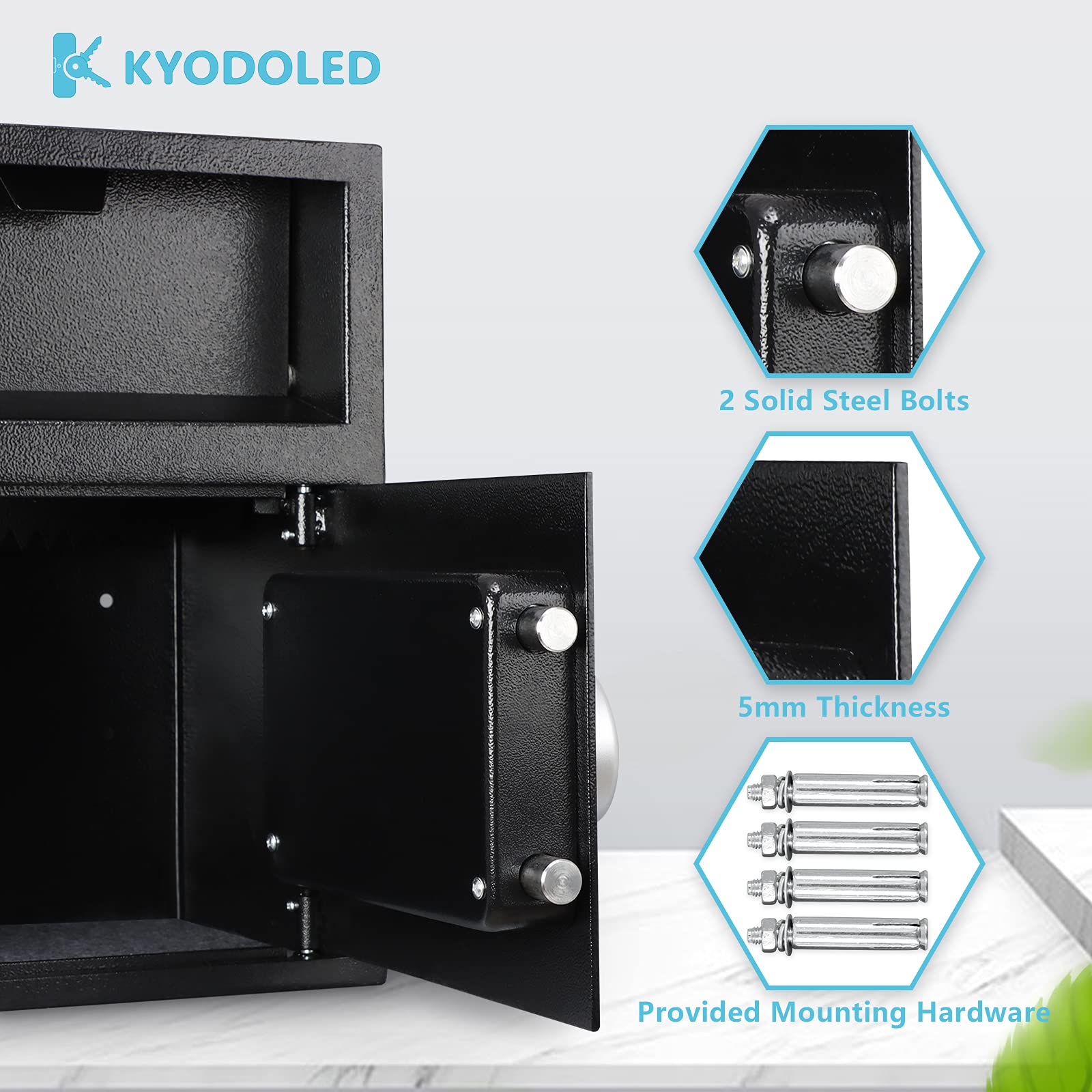 KYODOLED Digital Safe Box - Electronic Steel Security Safe with Keypad & Emergency Keys, 17.7
