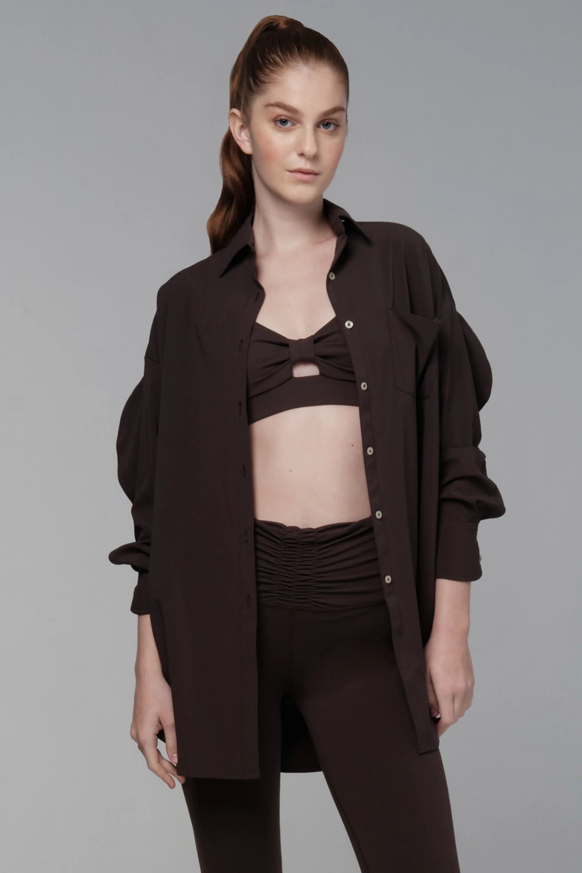 925 Sterling Silver Fit Women's Chez Mise Waterproof Long Sleeve Shirt - Coffee Brown | Comfortable & Stylish for Outdoor Activities, Workouts & Casual Wear