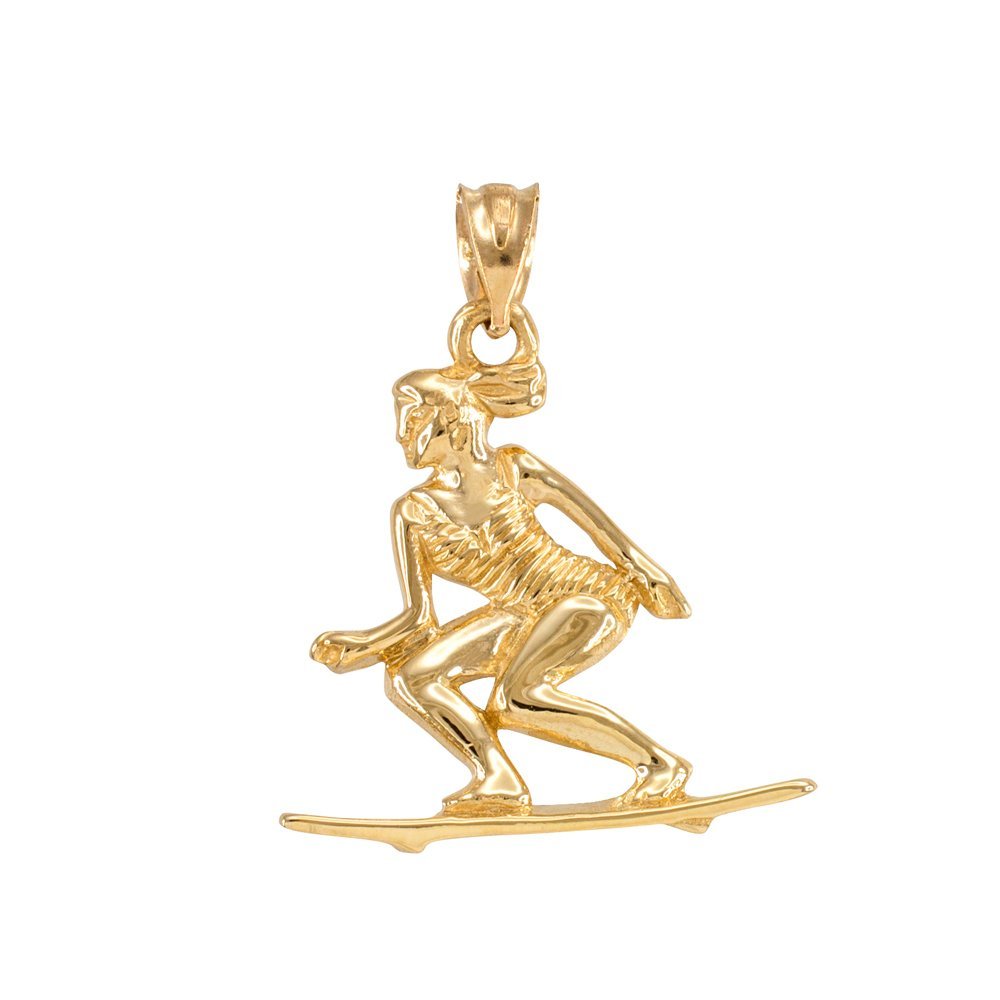 14K Yellow Gold Women's Beach Surfer Pendant Necklace - Perfect for Surfing Enthusiasts, Beach Lovers & Summer Fashion Accessories