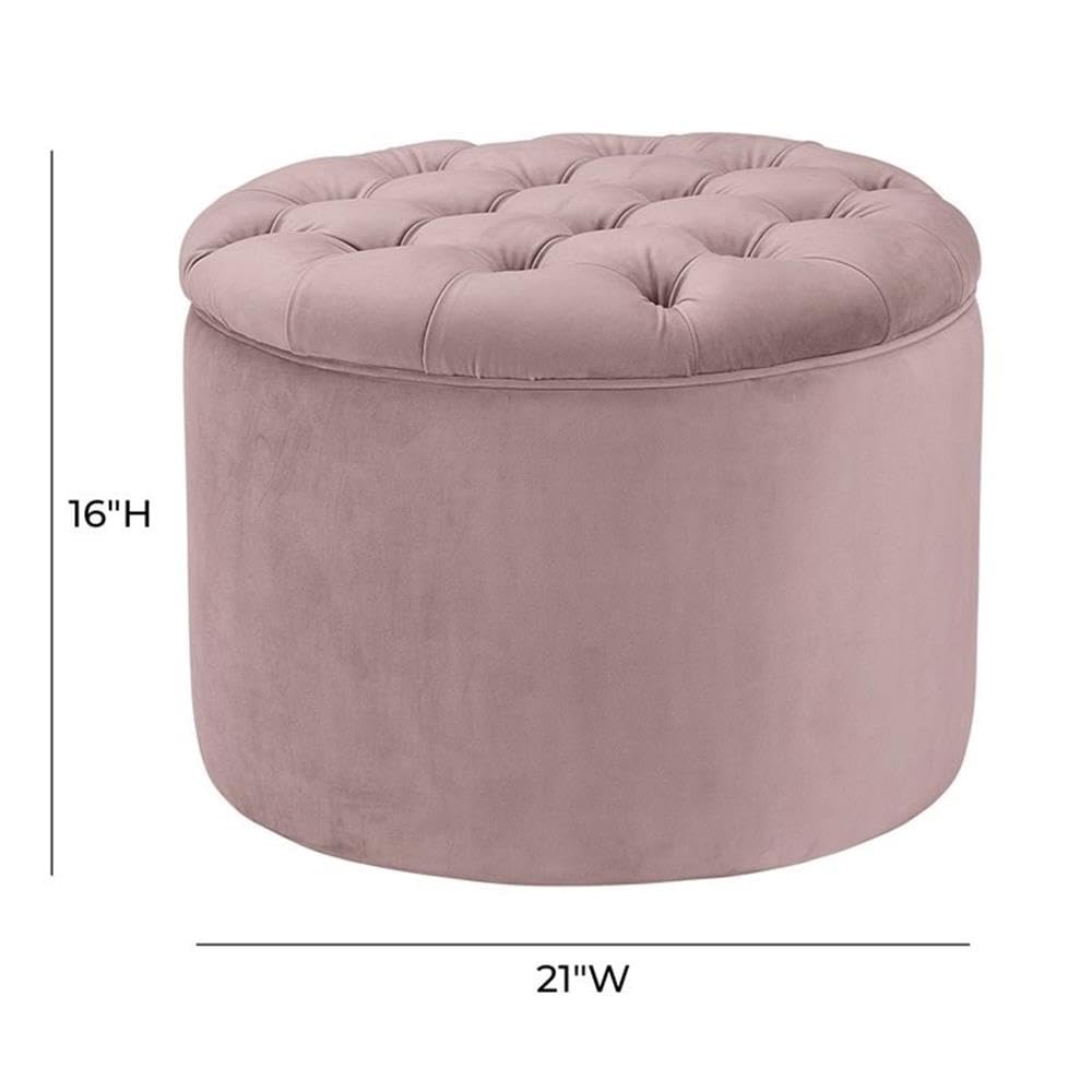 TOV Furniture Queen Size Velvet Storage Ottoman with Tufted Lid - Blush Pink for Bedroom, Living Room, and Home Decor