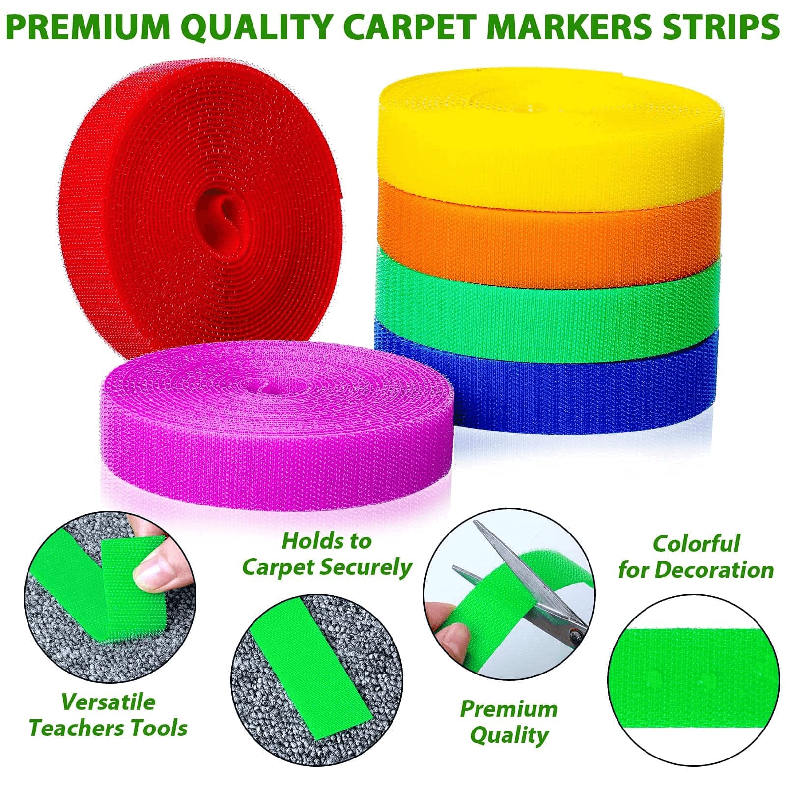 6 Rolls 100 Feet Mckanti Nylon Carpet Marker Strips for Classroom - Durable Floor Spots for Teachers, Student Line Up & Social Distancing - Perfect for School Hallways, Daycares & Play Areas