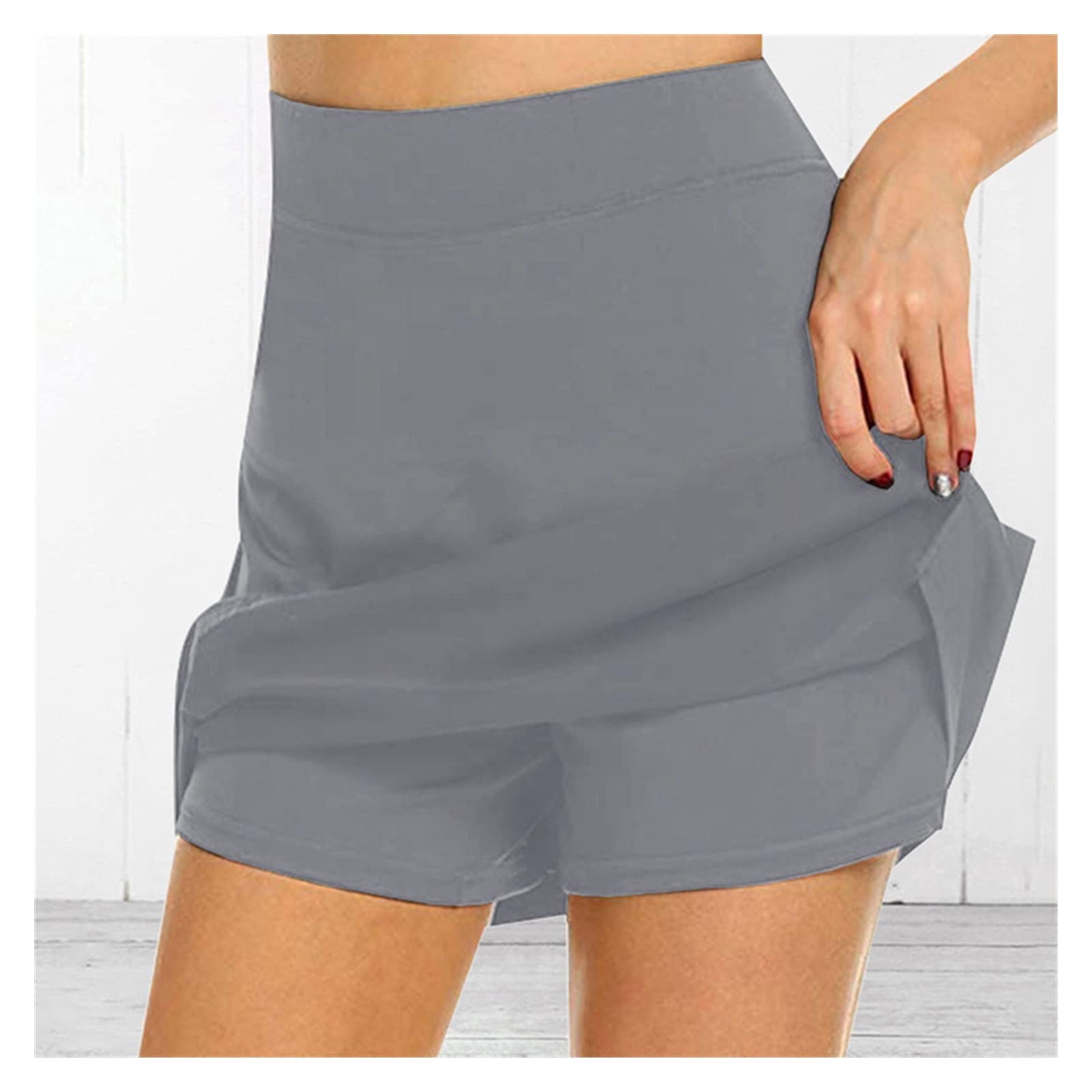 LSXLSD Women's High Waist Running Shorts with Skirt - Breathable Mesh Double Layer Workout Shorts for Gym, Yoga & Fitness (Gray 3, Large) - Perfect for Jogging, Sports & Active Lifestyle