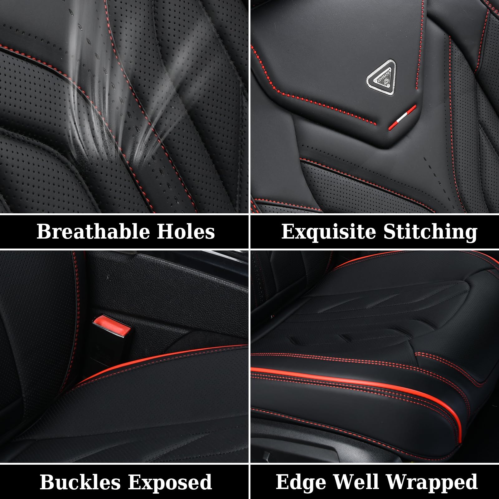 Leather Car Seat Covers 2PCS - Front Seat Protectors for Sedans & SUVs - Black & Red - Perfect for Daily Commute & Road Trips
