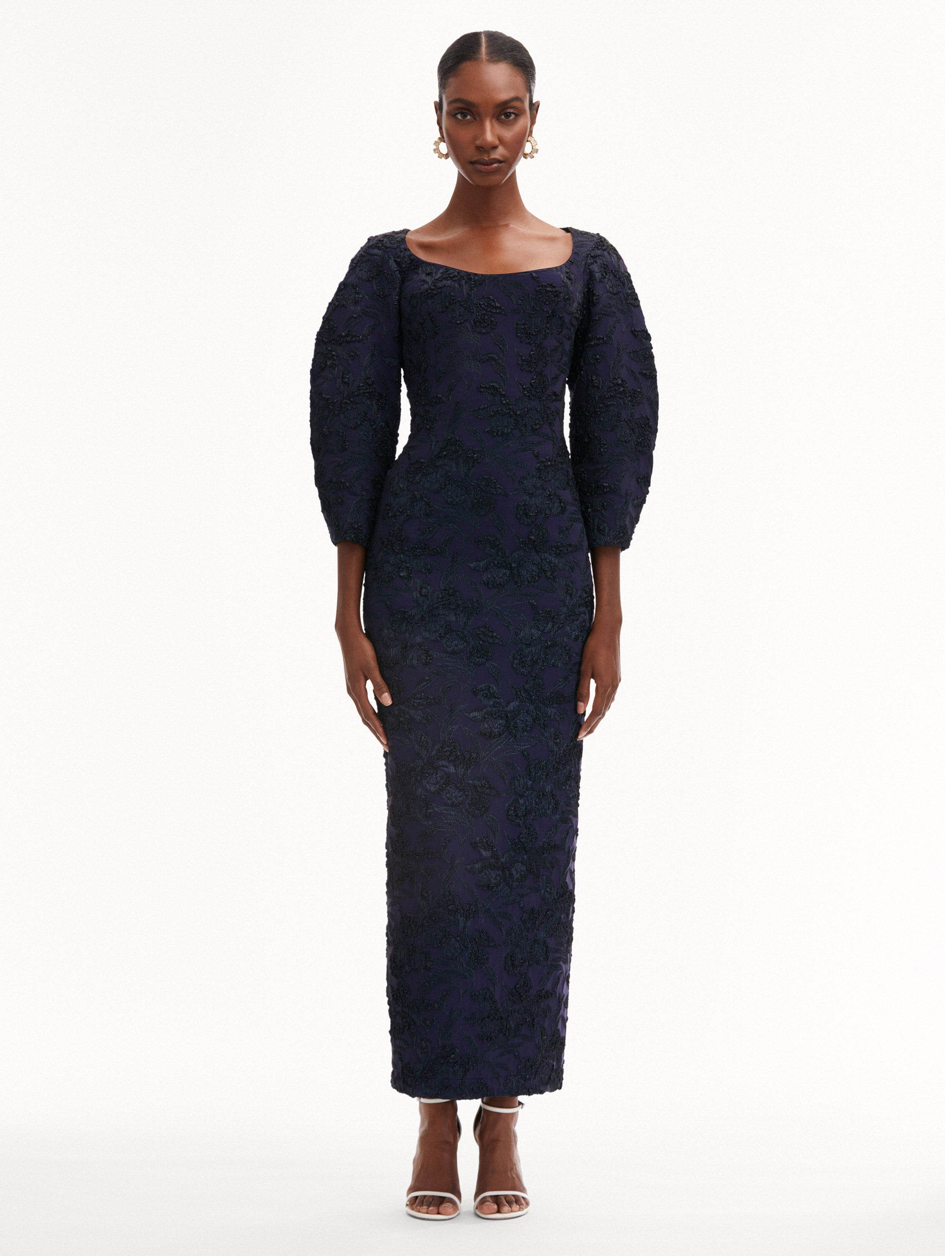 Elegant Metallic Orchid Jacquard Column Gown - Perfect for Evening Galas, Weddings & Formal Events