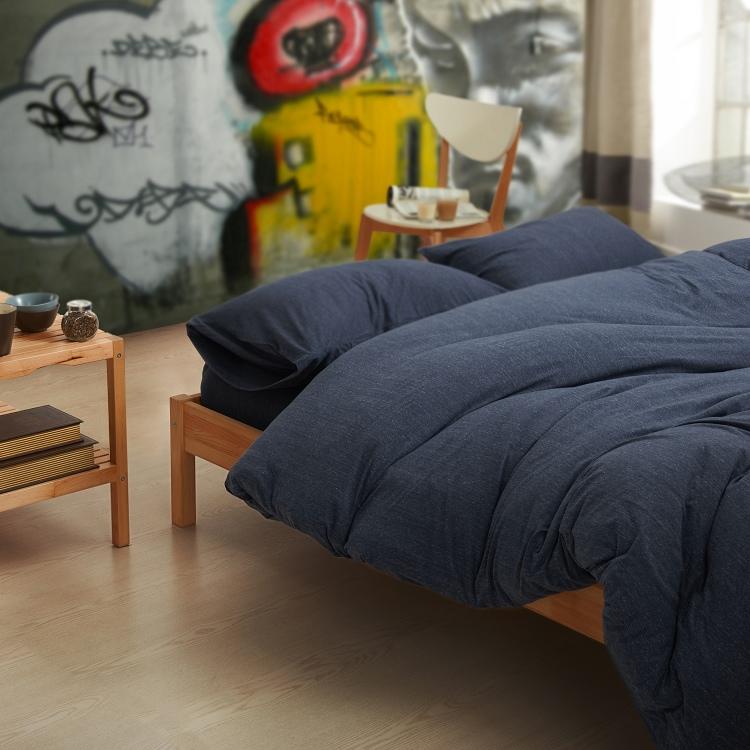 Premium 100% Cotton Prussian Blue Jersey Quilt Cover Set - Soft & Breathable Bedding for All Seasons - Perfect for Master Bedroom, Guest Room & Dorm Decor