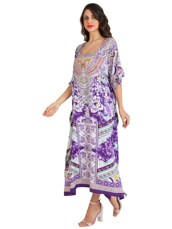 Miss Lavish London Women's Floral Kaftan Tunic Kimono Maxi Dress - Summer Beach Cover Up, Plus Size Boho Dress for Vacation, Pool Party & Resort Wear