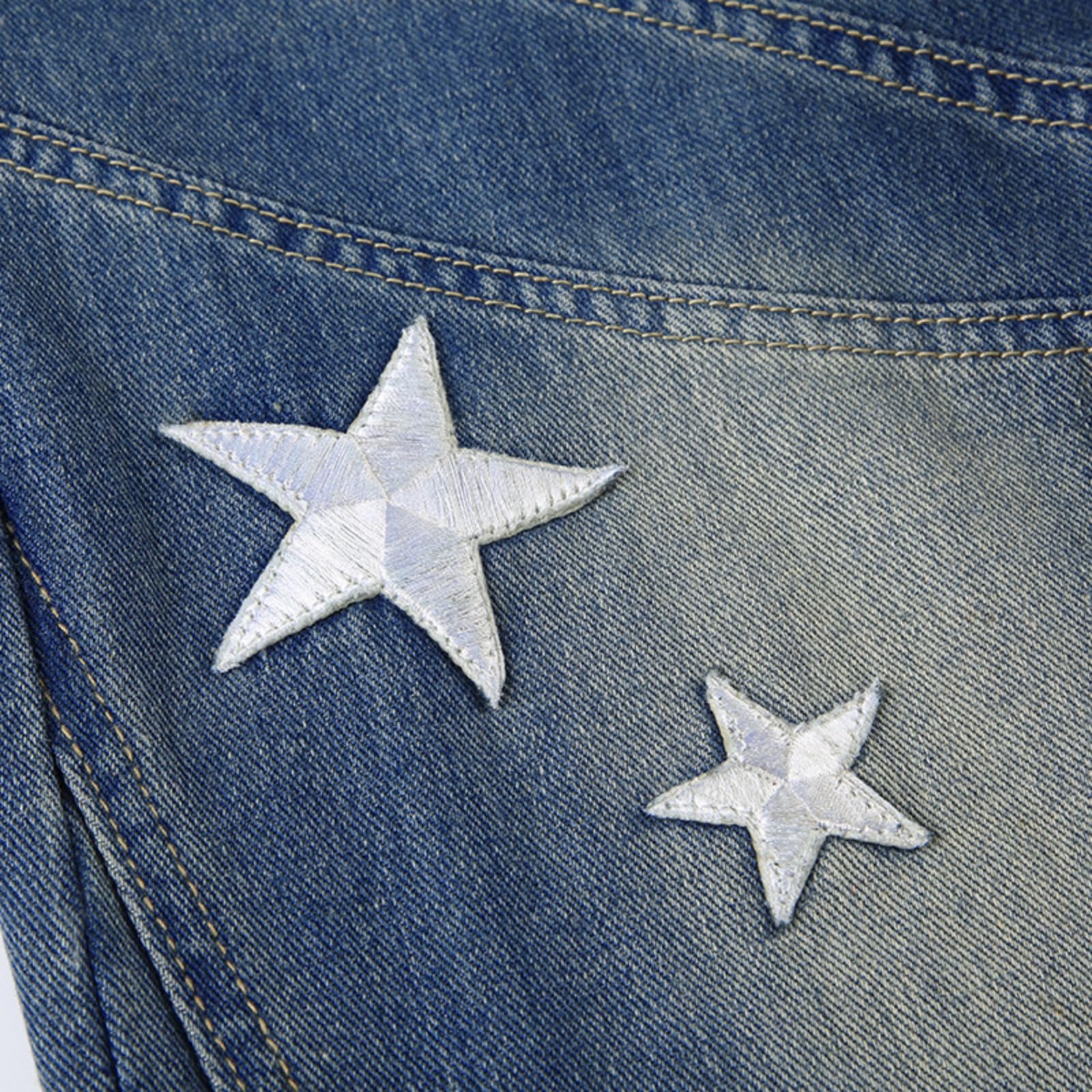 Women's Low Rise Flared Jeans - Vintage Washed Y2K Denim Pants with Star Embroidery | Perfect for Casual Outfits, Streetwear Fashion & Retro Style