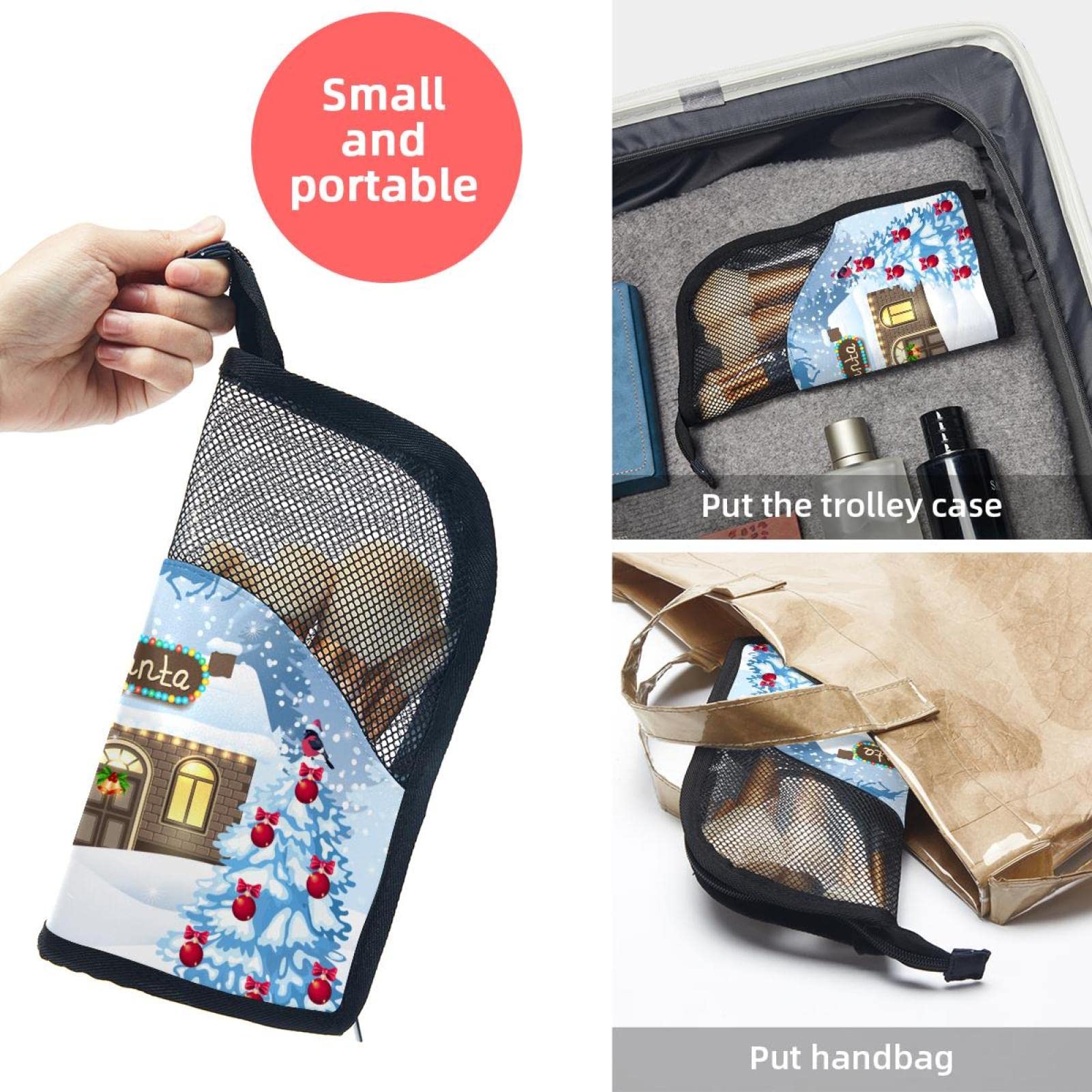 Premium 12-Piece Makeup Brush Organizer Bag with Santa Claus Moon Reindeer Design - Portable Travel Cosmetic Brush Holder Case for Professional Artists & Home Use